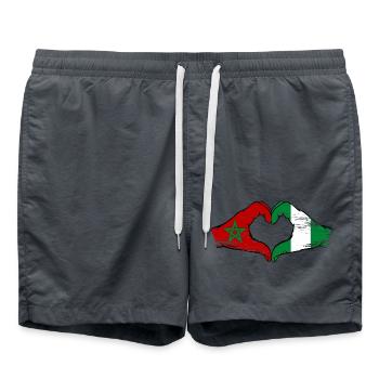 Drapeau du Maroc Nigeria mains forme de coeur utilisé - Short de bain - charbon - Devant - AI Model Male 185 light (185cm)