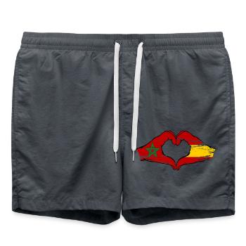 Morocco Spain Flag Hands Heart Shape Used - Swim Trunks - anthracite - Front - AI Model Male 185 light (185cm)