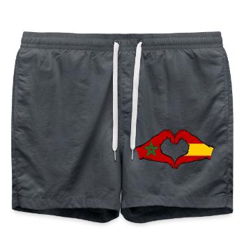 Marokko Spanien Flagge Hände Herzform - Badeshorts - Anthrazit - Vorne - AI Model Male 185 light (185cm)