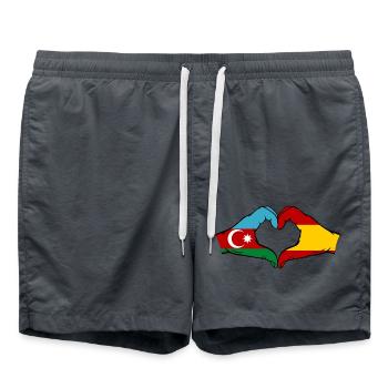 Azerbaijan Spain Flag Hand Heart Shape - Swim Trunks - anthracite - Front - AI Model Male 185 light (185cm)
