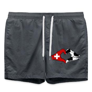 Suisse Football Drapeau Mains Coeur Forme Utilisé - Short de bain - charbon - Devant - AI Model Male 185 light (185cm)