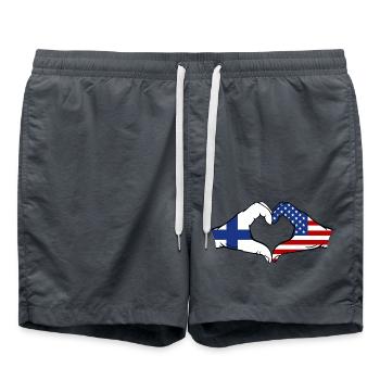 Finland USA Flag Hands Heart Shape - Swim Trunks - anthracite - Front - AI Model Male 185 light (185cm)