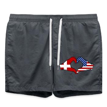 Dänemark USA Flagge Haende Herzform - Badeshorts - Anthrazit - Vorne - AI Model Male 185 light (185cm)