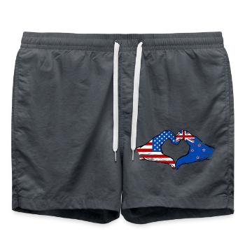 USA New Zealand Flag Hand Shape Heart Shape Used - Swim Trunks - anthracite - Front - AI Model Male 185 light (185cm)