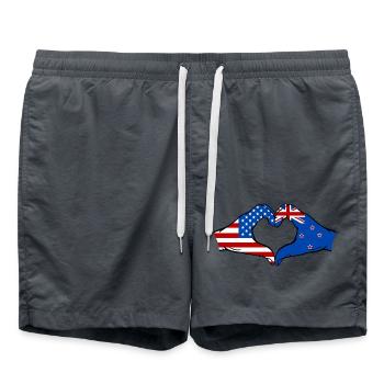 États-Unis, Nouvelle-Zélande, drapeau, main, forme de coeur - Short de bain - charbon - Devant - AI Model Male 185 light (185cm)