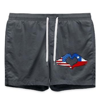 USA Chile Flag Hand Heart Shape Used - Swim Trunks - anthracite - Front - AI Model Male 185 light (185cm)