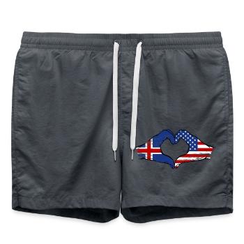Iceland USA Flag Hands Heart Shape Used - Swim Trunks - anthracite - Front - AI Model Male 185 light (185cm)