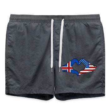 Iceland USA Flag Hand Heart Shape - Swim Trunks - anthracite - Front - AI Model Male 185 light (185cm)