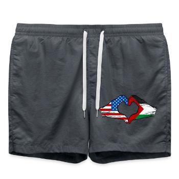 États-Unis Palestine Drapeau Mains Coeur Forme Utilisé - Short de bain - charbon - Devant - AI Model Male 185 light (185cm)