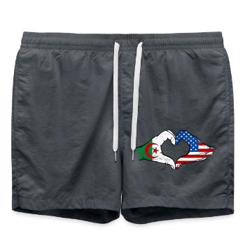 Algerien USA Flagge Haende Herzform used - Badeshorts - Anthrazit - Vorne - AI Model Male 185 light (185cm)