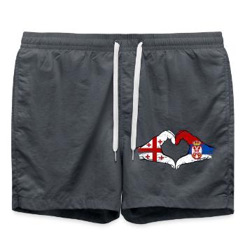 Géorgie Serbie drapeau mains forme de coeur utilisé - Short de bain - charbon - Devant - AI Model Male 185 light (185cm)