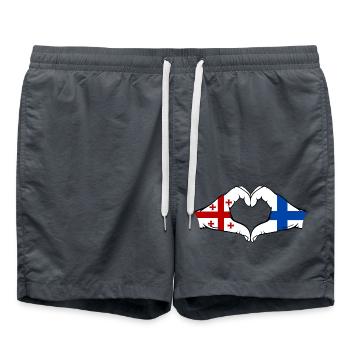 Géorgie Finlande Drapeau Mains Coeur Forme - Short de bain - charbon - Devant - AI Model Male 185 light (185cm)