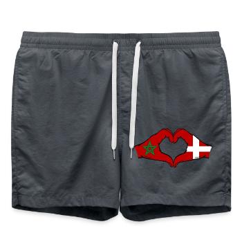 Morocco Denmark Flag Hand Heart Shape - Swim Trunks - anthracite - Front - AI Model Male 185 light (185cm)