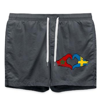 Morocco Sweden Flag Hand Shape Heart Shape Used - Swim Trunks - anthracite - Front - AI Model Male 185 light (185cm)