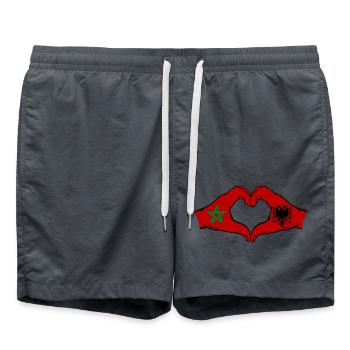 Marokko Albanien Flagge Haende Herzform - Badeshorts - Anthrazit - Vorne - AI Model Male 185 light (185cm)