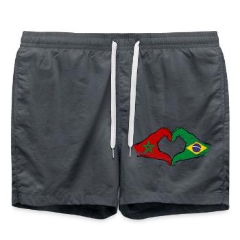 Morocco Brazil Flag Hands Heart Shape Used - Swim Trunks - anthracite - Front - AI Model Male 185 light (185cm)