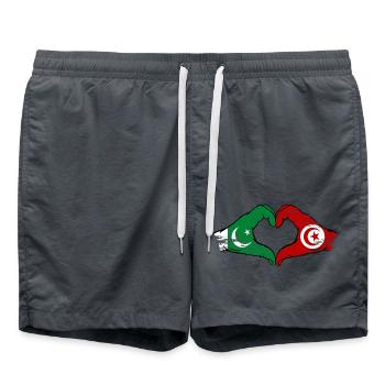 Pakistan Tunisia Flag Hands Heart Shape - Swim Trunks - anthracite - Front - AI Model Male 185 light (185cm)