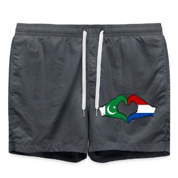 Pakistan Hollande drapeau main coeur forme - Short de bain - charbon - Devant - AI Model Male 185 light (185cm)