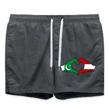 Pakistan Austria Flag Hands Heart - Swim Trunks - anthracite - Front - AI Model Male 185 light (185cm)