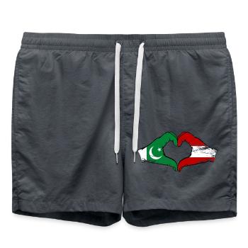 Pakistan Austria Flag Hands Heart - Swim Trunks - anthracite - Front - AI Model Male 185 light (185cm)