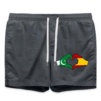 Pakistan Espagne Drapeau Main Coeur Forme - Short de bain - charbon - Devant - AI Model Male 185 light (185cm)