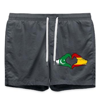 Pakistan Spain Flag Hand Heart Shape - Swim Trunks - anthracite - Front - AI Model Male 185 light (185cm)