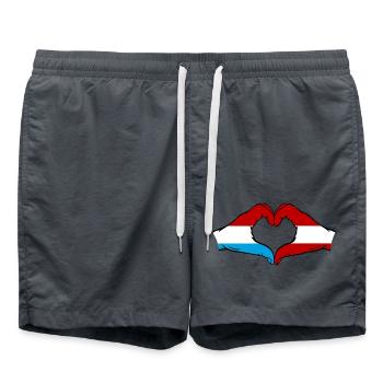 Luxembourg Autriche Drapeau Mains Coeur Forme - Short de bain - charbon - Devant - AI Model Male 185 light (185cm)