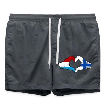 Luxemburg Finnland Flagge Haende Herzform used - Badeshorts - Anthrazit - Vorne - AI Model Male 185 light (185cm)