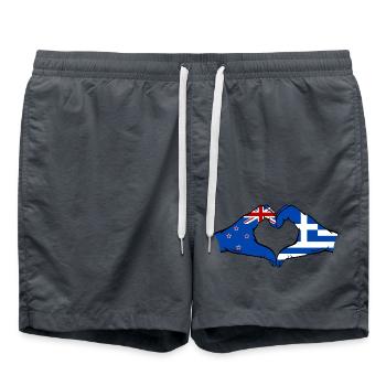 Neuseeland Griechenland Flagge Haende Herzform - Badeshorts - Anthrazit - Vorne - AI Model Male 185 light (185cm)