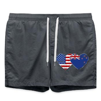 USA New Zealand Flag Heart Shape Used - Swim Trunks - anthracite - Front - AI Model Male 185 light (185cm)