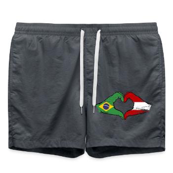 Brazil Austria Flag Hand Shape Heart Shape Used - Swim Trunks - anthracite - Front - AI Model Male 185 light (185cm)