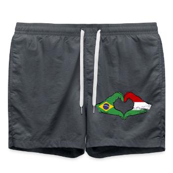 Brasilien Ungarn Flagge Hände Herzform used - Badeshorts - Anthrazit - Vorne - AI Model Male 185 light (185cm)
