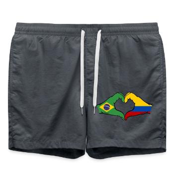 Brésil Colombie Drapeau Mains Coeur Forme - Short de bain - charbon - Devant - AI Model Male 185 light (185cm)