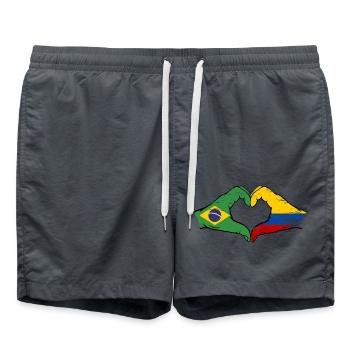 Brasilien Kolumbien Flagge Haende Herzform used - Badeshorts - Anthrazit - Vorne - AI Model Male 185 light (185cm)