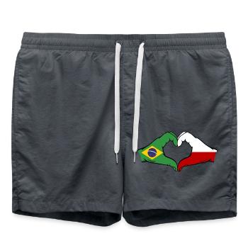 Brésil Pologne Drapeau Mains Coeur Forme - Short de bain - charbon - Devant - AI Model Male 185 light (185cm)