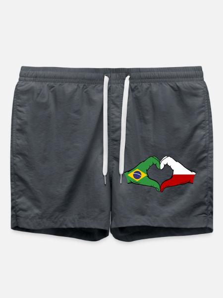 Brazylia Polska Flaga Dłonie Kształt Serca - Kąpielówki - antracytowy