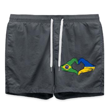 Brazil Ukraine Flag Hands Heart Shape Used - Swim Trunks - anthracite - Front - AI Model Male 185 light (185cm)