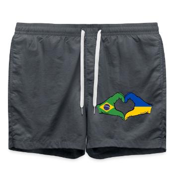 Brésil Ukraine Drapeau Mains Coeur Forme - Short de bain - charbon - Devant - AI Model Male 185 light (185cm)
