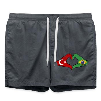 Turquie Brésil Drapeau Mains Coeur Forme Utilisé - Short de bain - charbon - Devant - AI Model Male 185 light (185cm)