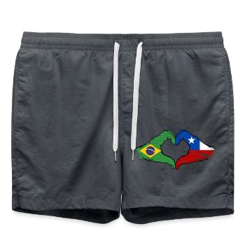Brazil Chile Flag Hand Heart Shape Used - Swim Trunks - anthracite - Front - AI Model Male 185 light (185cm)