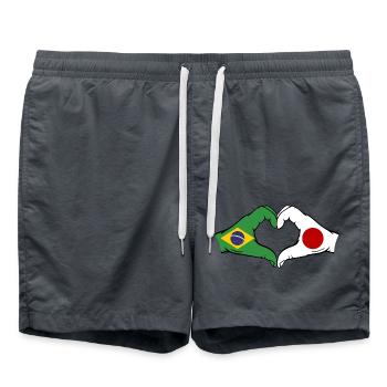 Brésil Japon Drapeau Mains Coeur Forme - Short de bain - charbon - Devant - AI Model Male 185 light (185cm)