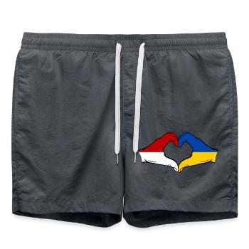Drapeau Monaco Ukraine main coeur - Short de bain - charbon - Devant - AI Model Male 185 light (185cm)