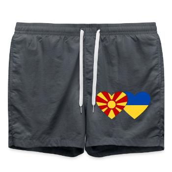 Mazedonien Ukraine Flagge Herz - Badeshorts - Anthrazit - Vorne - AI Model Male 185 light (185cm)