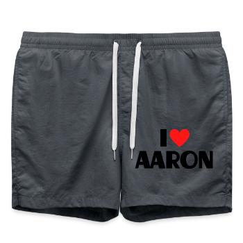 I love Aaron Rotes Herz Liebe Fan Geschenk - Badeshorts - Anthrazit - Vorne - AI Model Male 185 light (185cm)