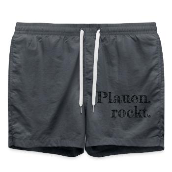 Plauen rockt - Textdesign mit Stadtnamen - Badeshorts - Anthrazit - Vorne - AI Model Male 185 light (185cm)