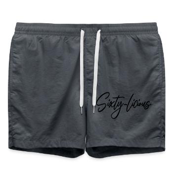 Sixty-Licious Funny 60th Birthday Party Men Women - Swim Trunks - anthracite - Front - AI Model Male 185 light (185cm)