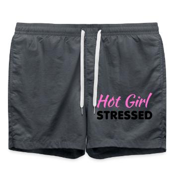 Hot Girl Stressed – Funny Pink Sarcastic Quote - K - Swim Trunks - anthracite - Front - AI Model Male 185 light (185cm)