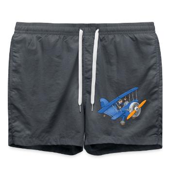 Ein fröhlicher Pilot in einem blauen Flugzeug. - Badeshorts - Anthrazit - Vorne - AI Model Male 185 light (185cm)