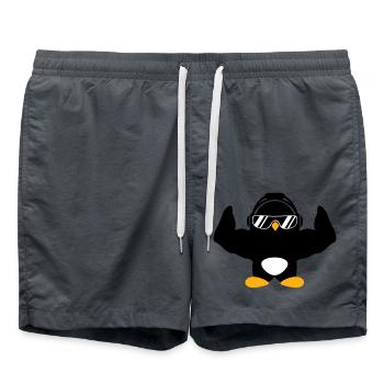 Penguin Bodybuilder Sunglasses Headphones Muscles - Swim Trunks - anthracite - Front - AI Model Male 185 light (185cm)