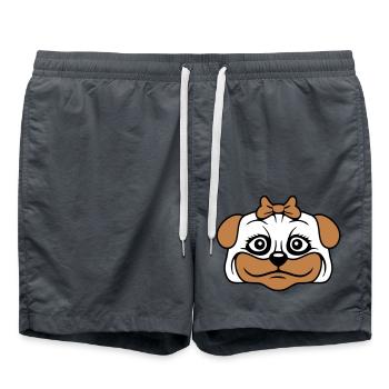 Dog Pug Girl Pretty Bow Woman Female - Swim Trunks - anthracite - Front - AI Model Male 185 light (185cm)